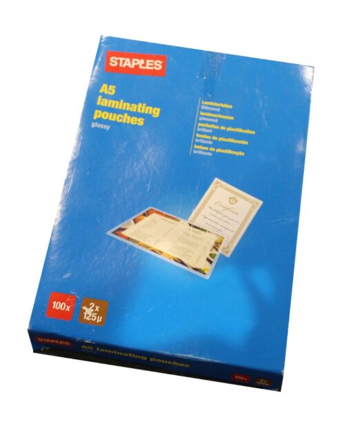 Staples A5 lamineringslommer glossy 100 stk 2x125 micro online shopping billigt tilbud shoppetur