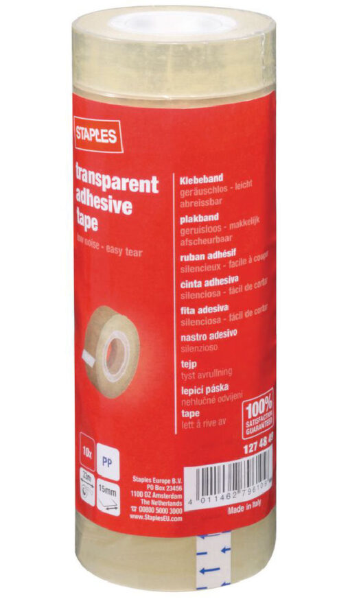 Staples transparent adhesive tape 15mm 33m 10 pack online shopping billigt tilbud shoppetur