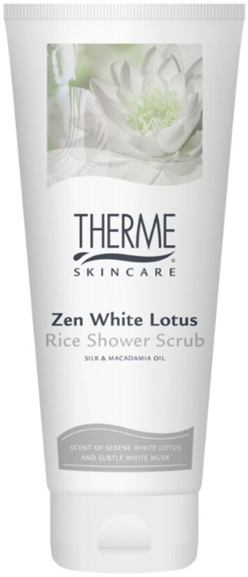 Therme skincare zen white lotus rice shower scrub silk & macadamia oil 200ml online shopping billigt tilbud shoppetur