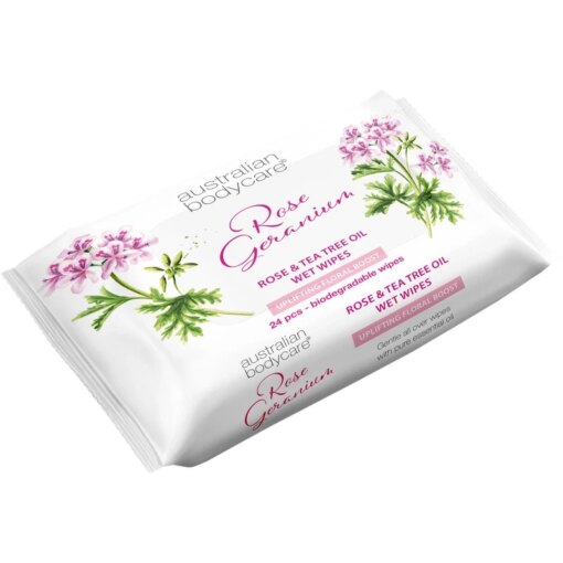 shop Australian Bodycare Wet Wipes - Rose Geranium & Tea Tree Oil - 24 Pieces af Australian Bodycare - online shopping tilbud rabat hos shoppetur.dk