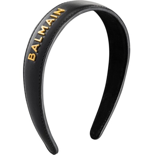 shop Balmain Accessories Leather Headband With Gold Logo 18k - Black af Balmain Paris - online shopping tilbud rabat hos shoppetur.dk