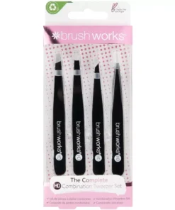 shop Brushworks HD 4 Piece Combination Tweezer Set - Black af Brushworks - online shopping tilbud rabat hos shoppetur.dk