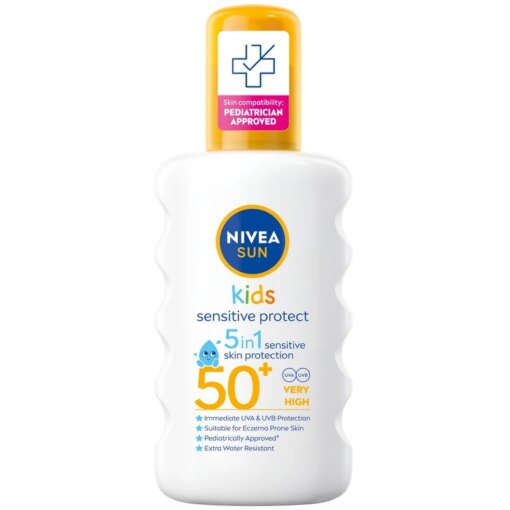 shop Nivea Sun Kids Sensitive Protect 5-In-1 Spray SPF 50+ - 200 ml af Nivea - online shopping tilbud rabat hos shoppetur.dk