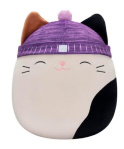 shop Squishmallows bamse - Kat - Hvid/brun/sort med lilla hat af squishmallows - online shopping tilbud rabat hos shoppetur.dk