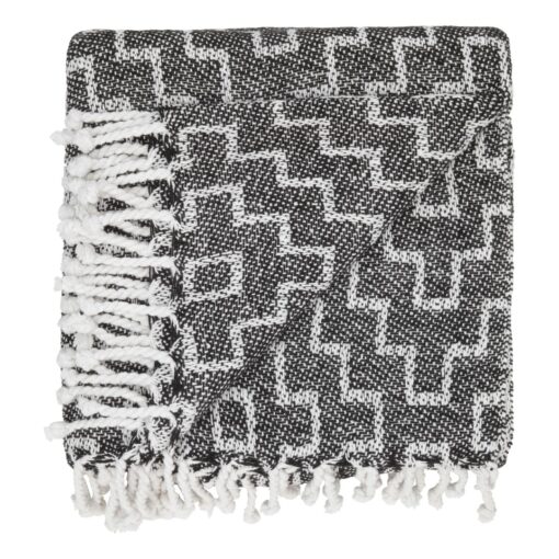 Plaid med frynser i 100% bomuld - 135 x 200 cm. fra RugsâNâMore billigt køb tilbud online shopping