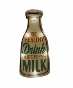 Retro Skilt DRINK MILK PURE FRESH med lys billigt køb tilbud online shopping