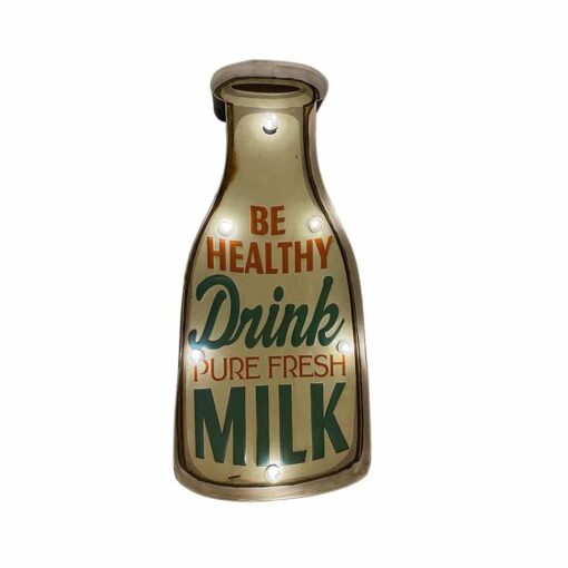 Retro Skilt DRINK MILK PURE FRESH med lys billigt køb tilbud online shopping