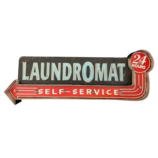 Retro Skilt LAUNDROMAT med lys billigt køb tilbud online shopping