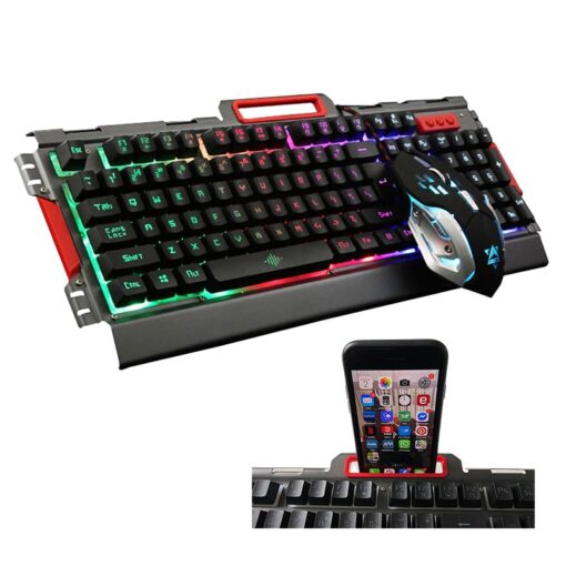 Gaming LED tastatur m/mobilholder + LED mus (metal design og vandtæt) billigt køb tilbud online shopping