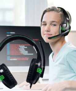 Gamer PC Headset m/mikrofon og stereo lyd - sort/grøn - billigt køb tilbud online shopping