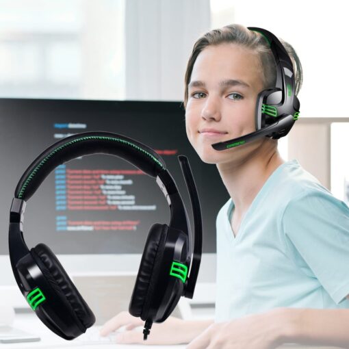 Gamer PC Headset m/mikrofon og stereo lyd - sort/grøn - billigt køb tilbud online shopping