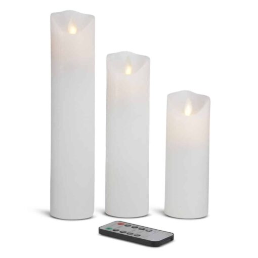 LED stearinlys - 3 stk. - 15/20/25 cm - m/3D flamme - (flere farver) billigt køb tilbud online shopping