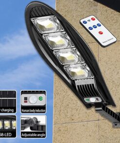 LED Gadebelysning 80W - 168LED m/PIR (infrarød bevægelsessensor) inkl. fjernbetjening - solcelledrevet lys - billigt køb tilbud online shopping