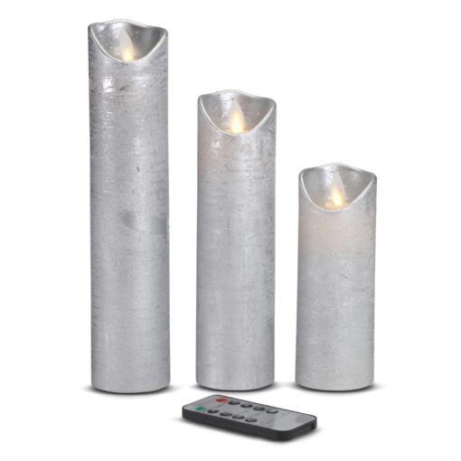 LED stearinlys - 3 stk. - 15/20/25 cm - m/3D flamme - (flere farver) billigt køb tilbud online shopping