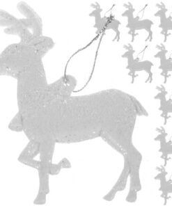 Reindeer Figurine Julepynt Sæt - 9 Stykker med Glitter køb billigt online shopping tilbud