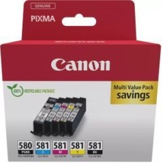 Canon PGI 580/CLI-581 PGBK/C/M/Y/BK Multi Pack Sort Gul Cyan Magenta Pigmenteret sort Blækbeholder køb billigt online shopping tilbud