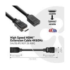 Club 3D CAC-1325 HDMI 2.0 forlængerkabel 5 m Sort køb billigt online shopping tilbud