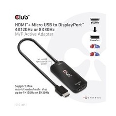 Club 3D CAC-1335 HDMI til DisplayPort aktiv Adapter med USB kabel Sort køb billigt online shopping tilbud