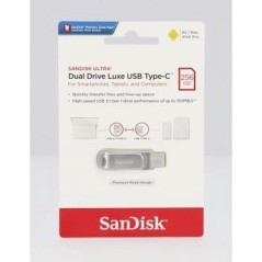 SanDisk Ultra Dual Drive Luxe 256GB USB 3.1 Gen 1 / USB-C Sølv køb billigt online shopping tilbud