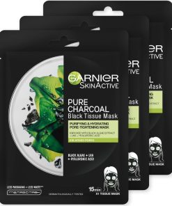 shop 3 x Garnier Skinactive Face Pure Charcoal Black Tissue Mask Black Algae 28 gr. af Garnier - online shopping tilbud rabat hos shoppetur.dk