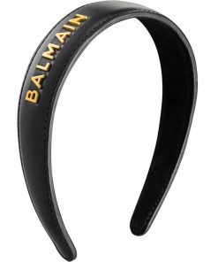 shop Balmain Accessories Leather Headband With Gold Logo 18k - Black af Balmain Paris - online shopping tilbud rabat hos shoppetur.dk