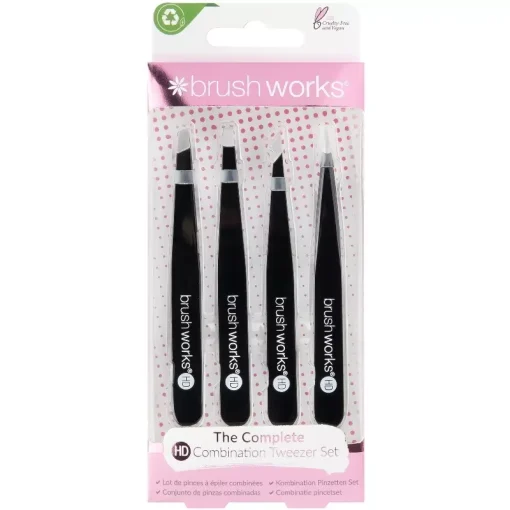 shop Brushworks HD 4 Piece Combination Tweezer Set - Black af Brushworks - online shopping tilbud rabat hos shoppetur.dk