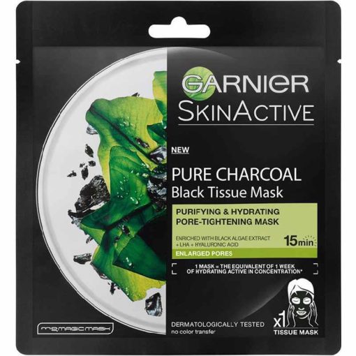 shop Garnier Skinactive Face Pure Charcoal Black Tissue Mask Black Algae 28 gr. af Garnier - online shopping tilbud rabat hos shoppetur.dk