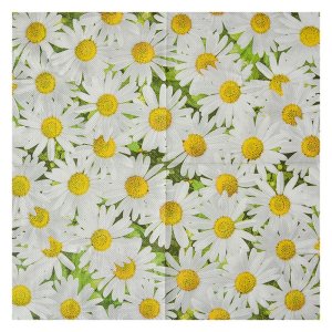 Er det sikkert at rejse endnu? 28 Servietter i Papir – Sæt med 20 stk., Hvid/Gul med Blomster (33×33 cm)