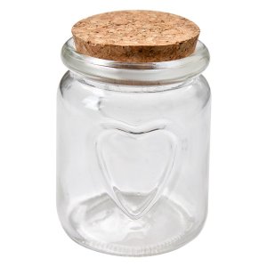Opbevaringsglas med Hjerter & Korklåg – Ø 6 × 8 cm